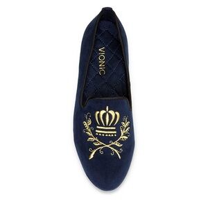 Vionic Black velvet smoking Romi Loafers with Gold crest Detailing size 7